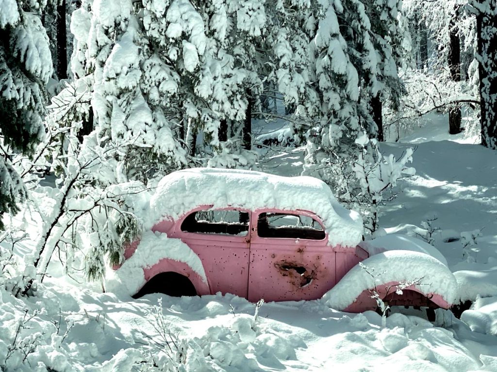 Pink Car Snow