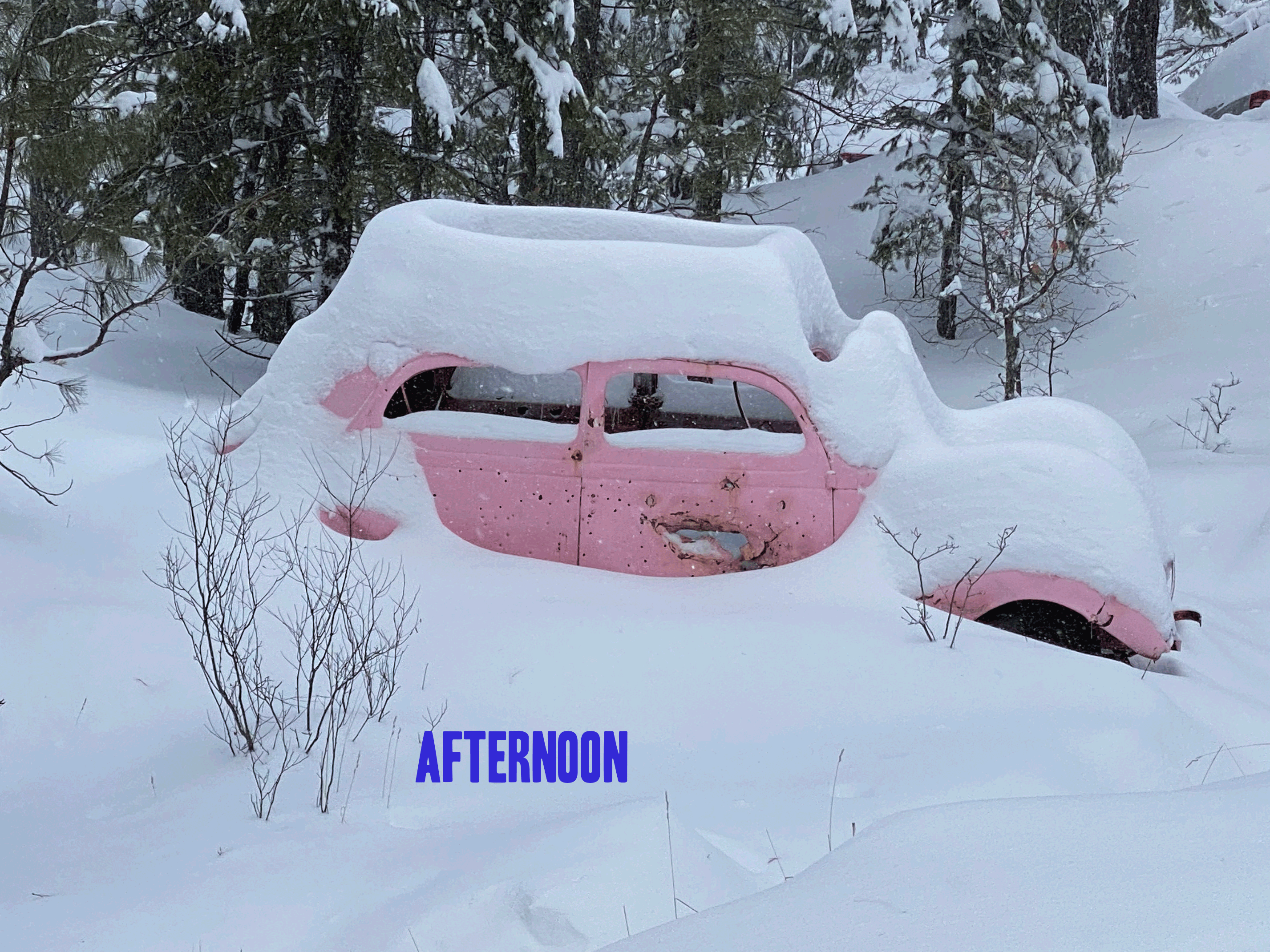 Pink Car With Snow